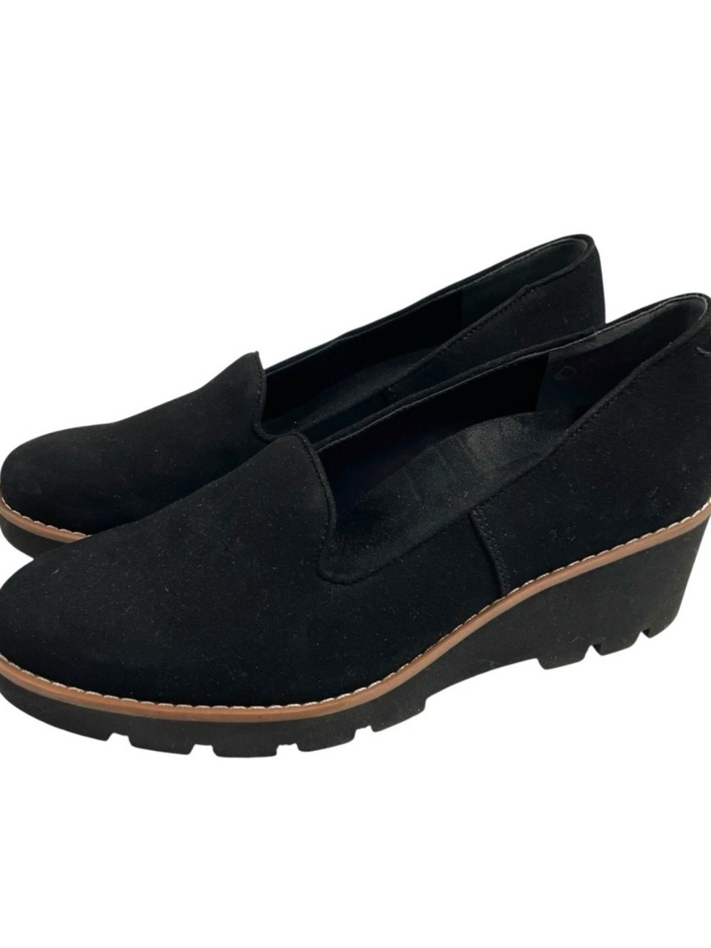 VIONIC Women's Willa Wedge Slip on Loafers Black Suede 7.5 US
